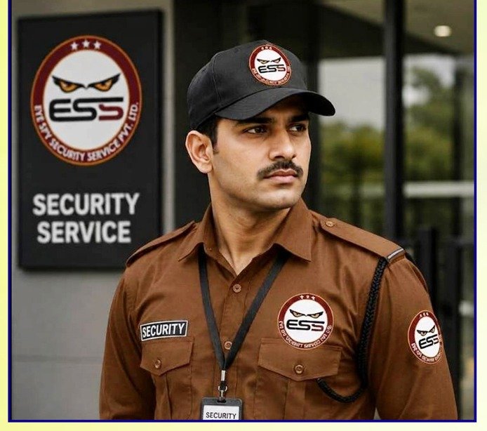 Eyespy security guard on duty outside a corporate entrance